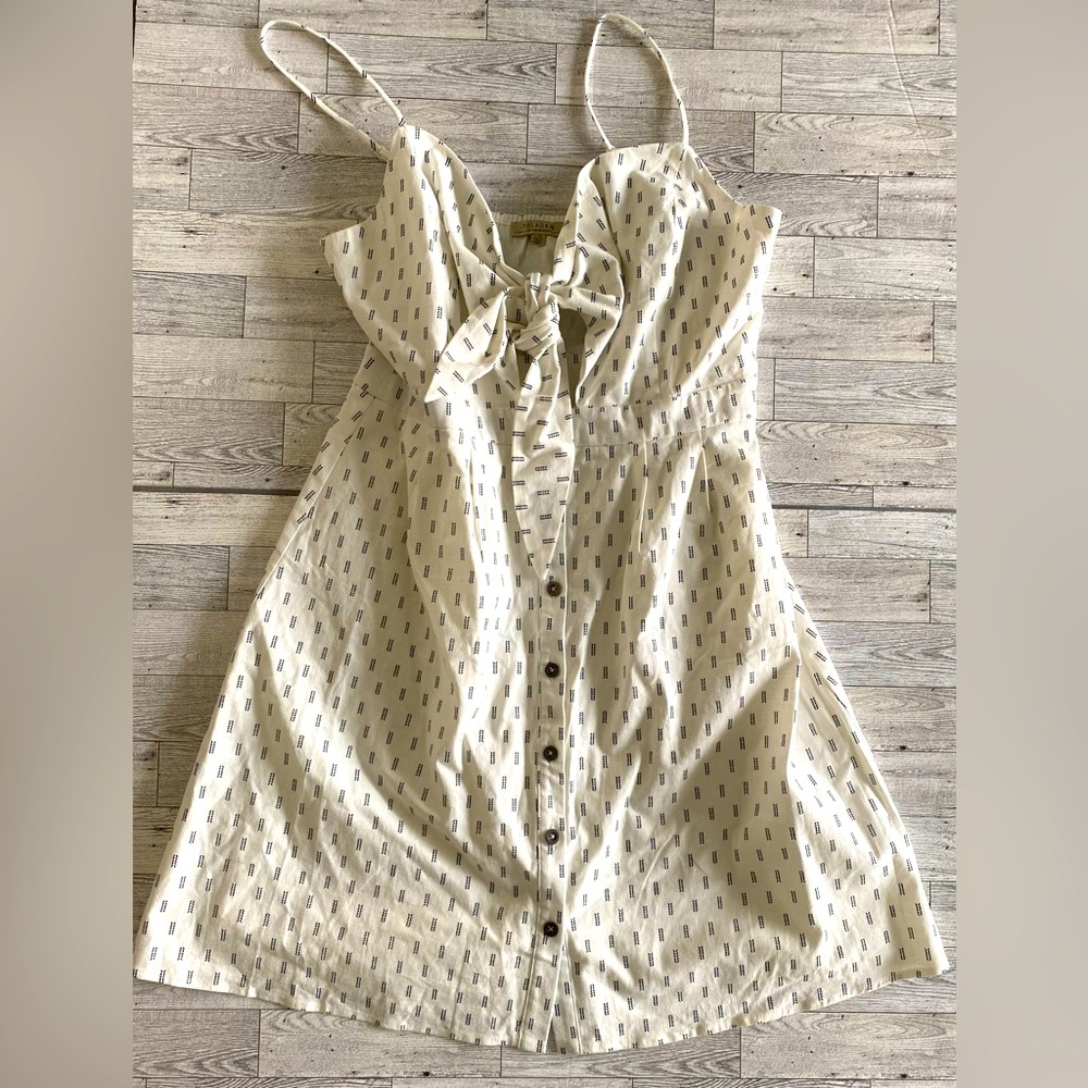 Polagram Dress Womens Large Adjustable‎ Straps White Blue Tie Front Lined NWOT